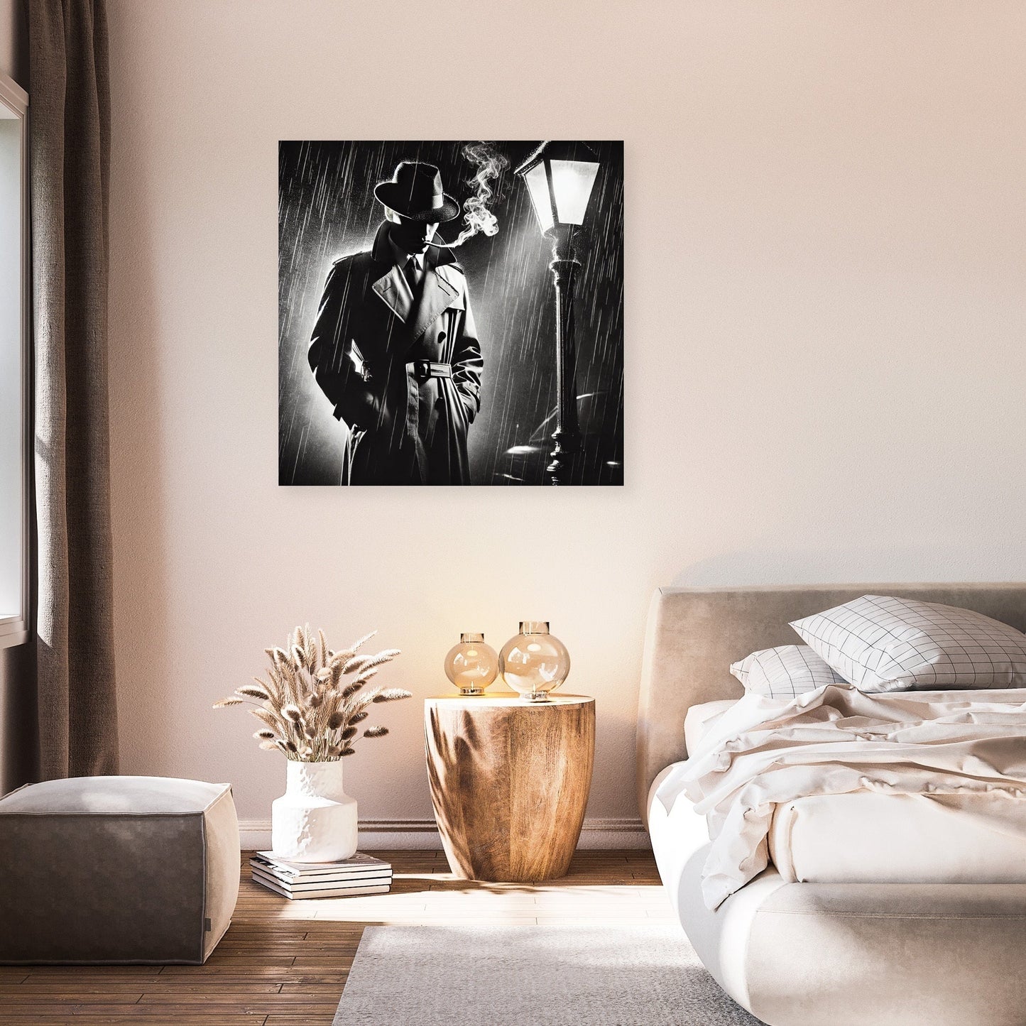Noir Detective Rain Canvas