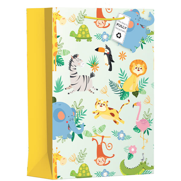 Extra Large Gift Bag with Safari Animals Design (W330 x H460 x D140 mm)