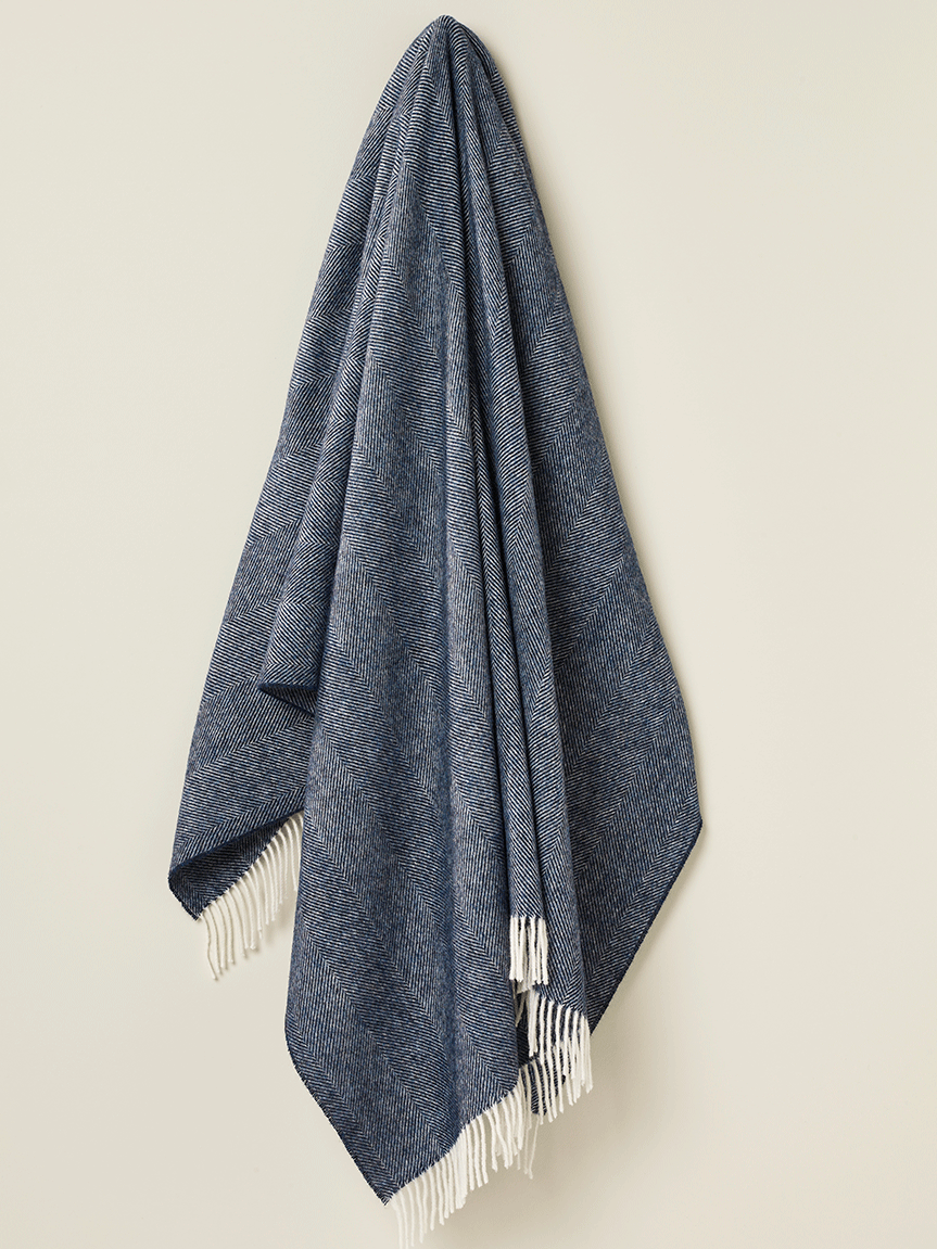 Herringbone Shetland Pure New Wool Throw - Navy Blue