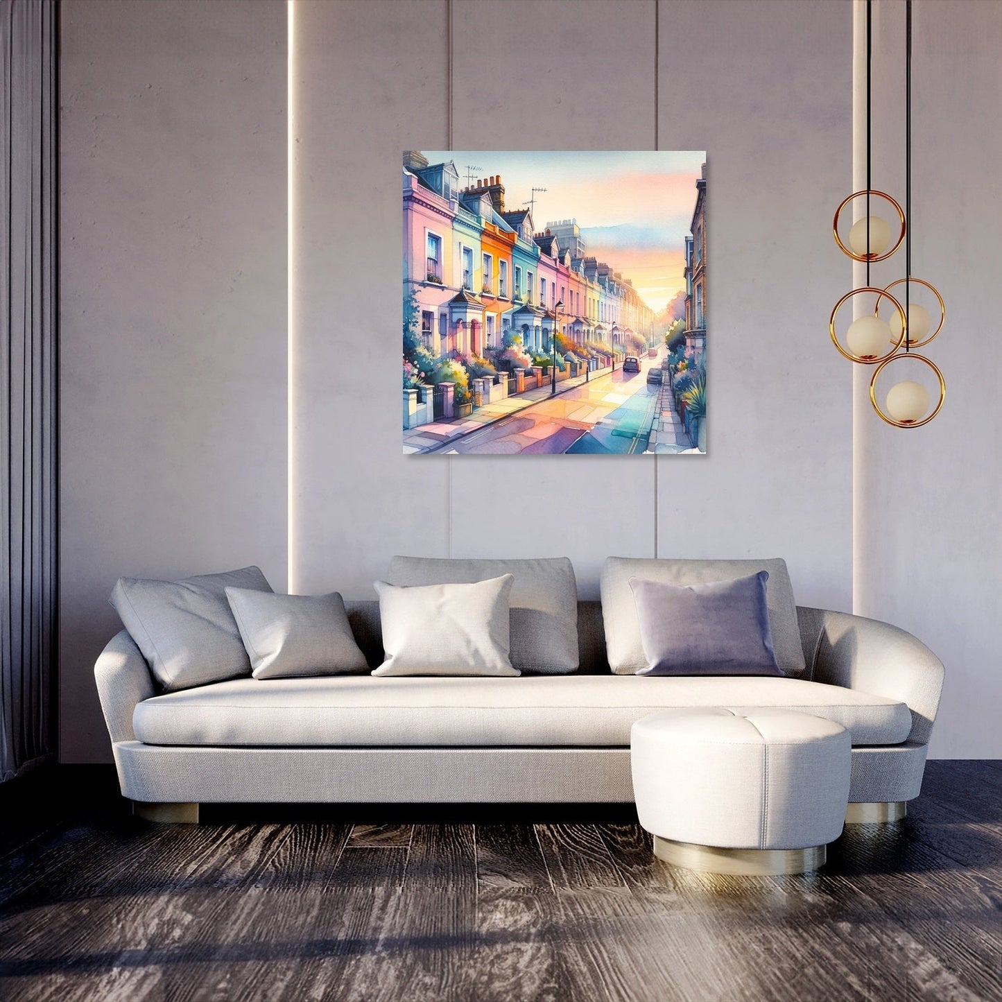 London Notting Hill Morning Watercolor Canvas