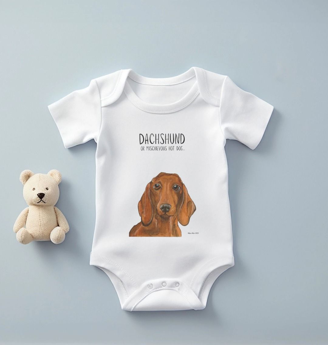 Mischievous Hot Dog Baby Bodysuit – Too Cute to Handle! Red Dachshund