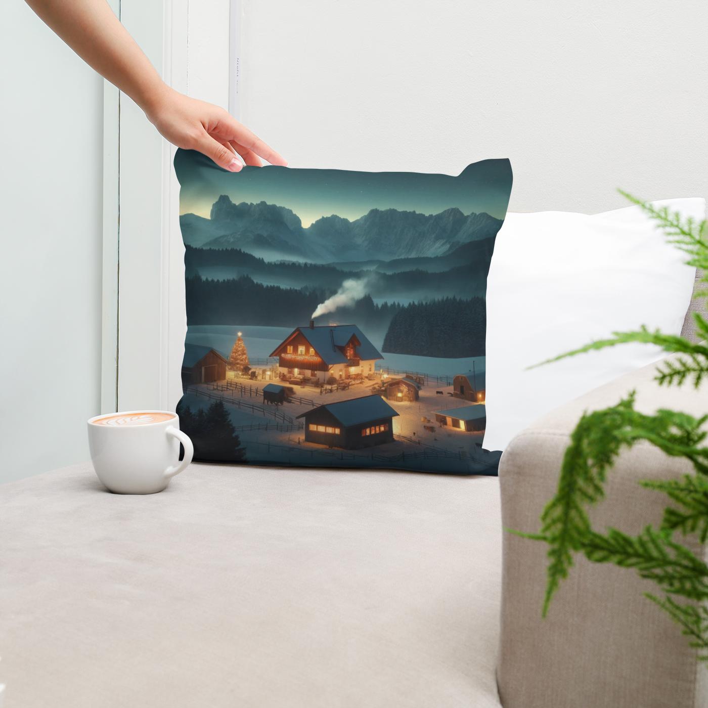 Mountain Farm Holiday Night Cotton Cushion