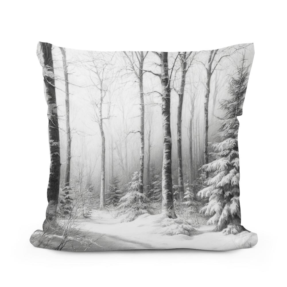 Winter's Quiet Sketch Cotton Cushion