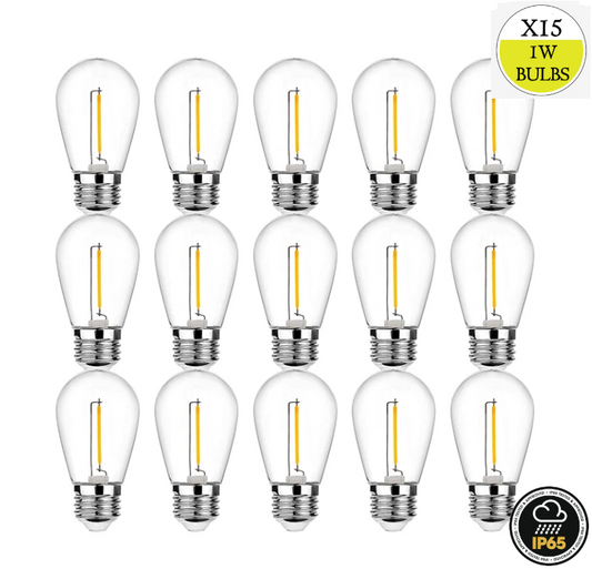 15 Pack Spare 1W Outdoor Elite Festoon Waterproof LED Warm White Bulbs