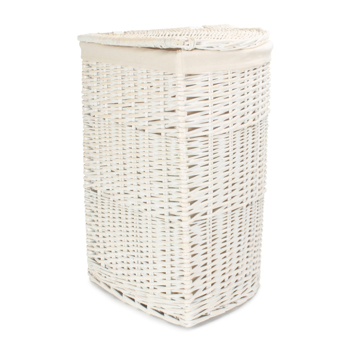 White Wash Willow Corner Laundry Hamper with White Lining - Large