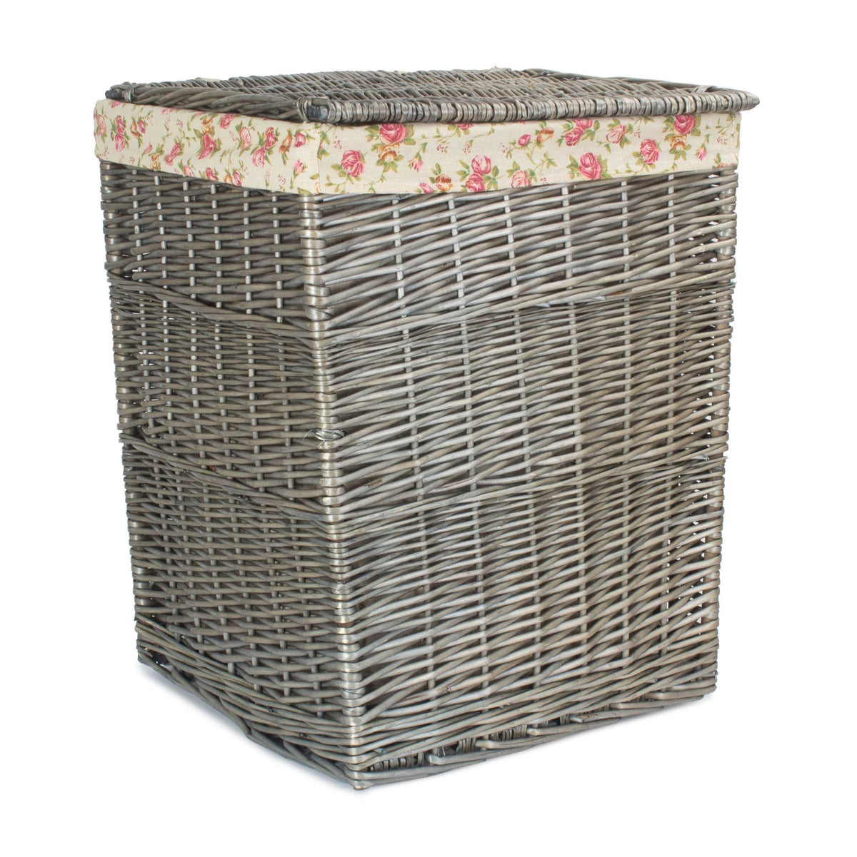 Antique Wash Willow Large Square Laundry Basket with Garden Rose Lining