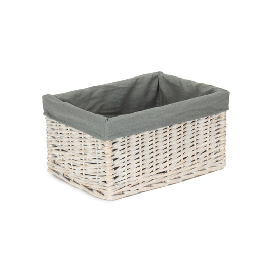 Medium White Wash Willow Storage Basket with Grey Sage Lining