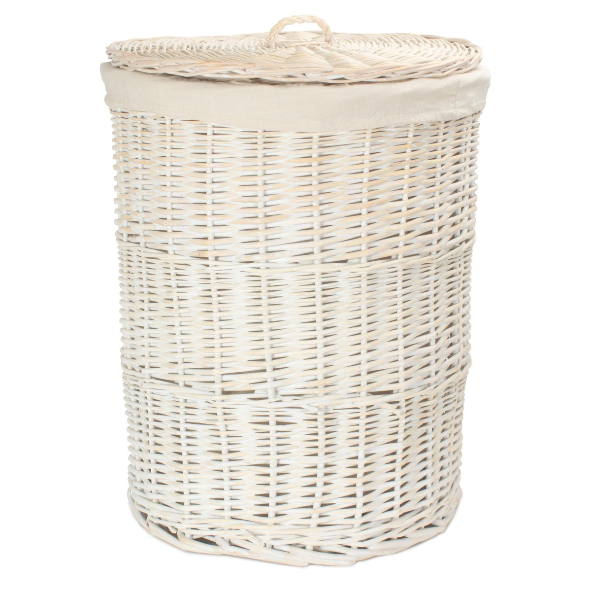 White Wash Willow Round Laundry Hamper with White Lining - Large