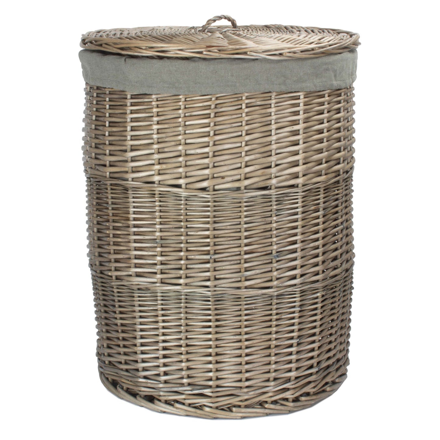 Antique Wash Willow Large Round Linen Basket with Grey Sage Lining