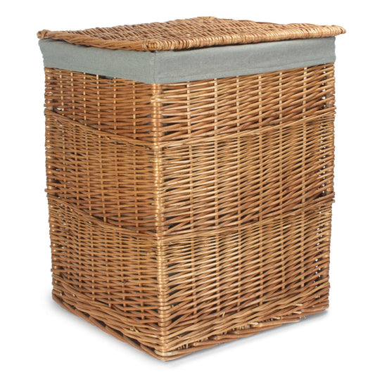 Light Steamed Willow Square Laundry Basket with Grey Sage Lining - Large