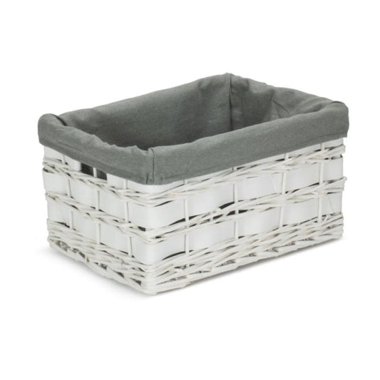 Medium White Scandi Storage Basket with Grey Sage Lining