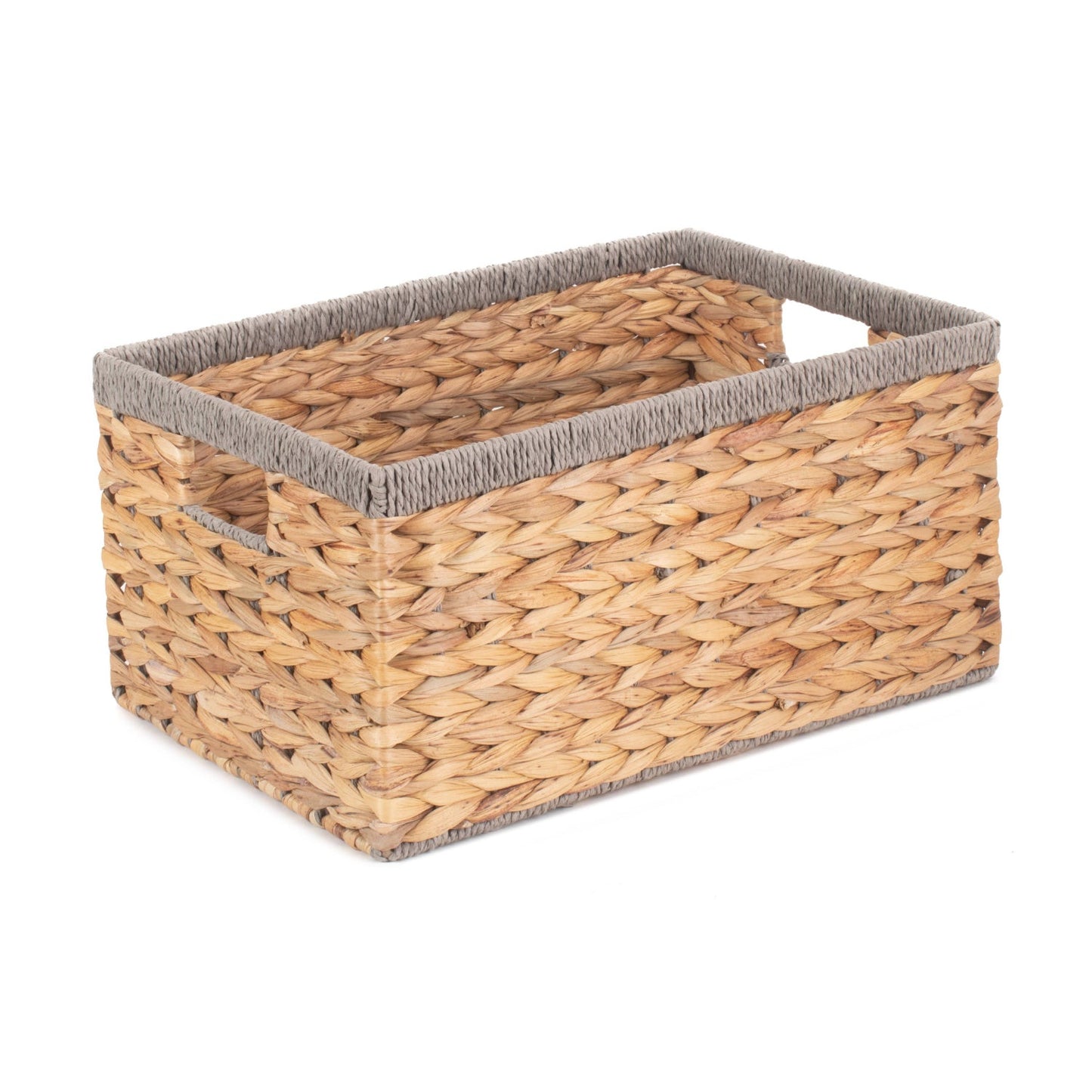 Medium Rectangular Water Hyacinth Storage Basket with Grey Rope Border
