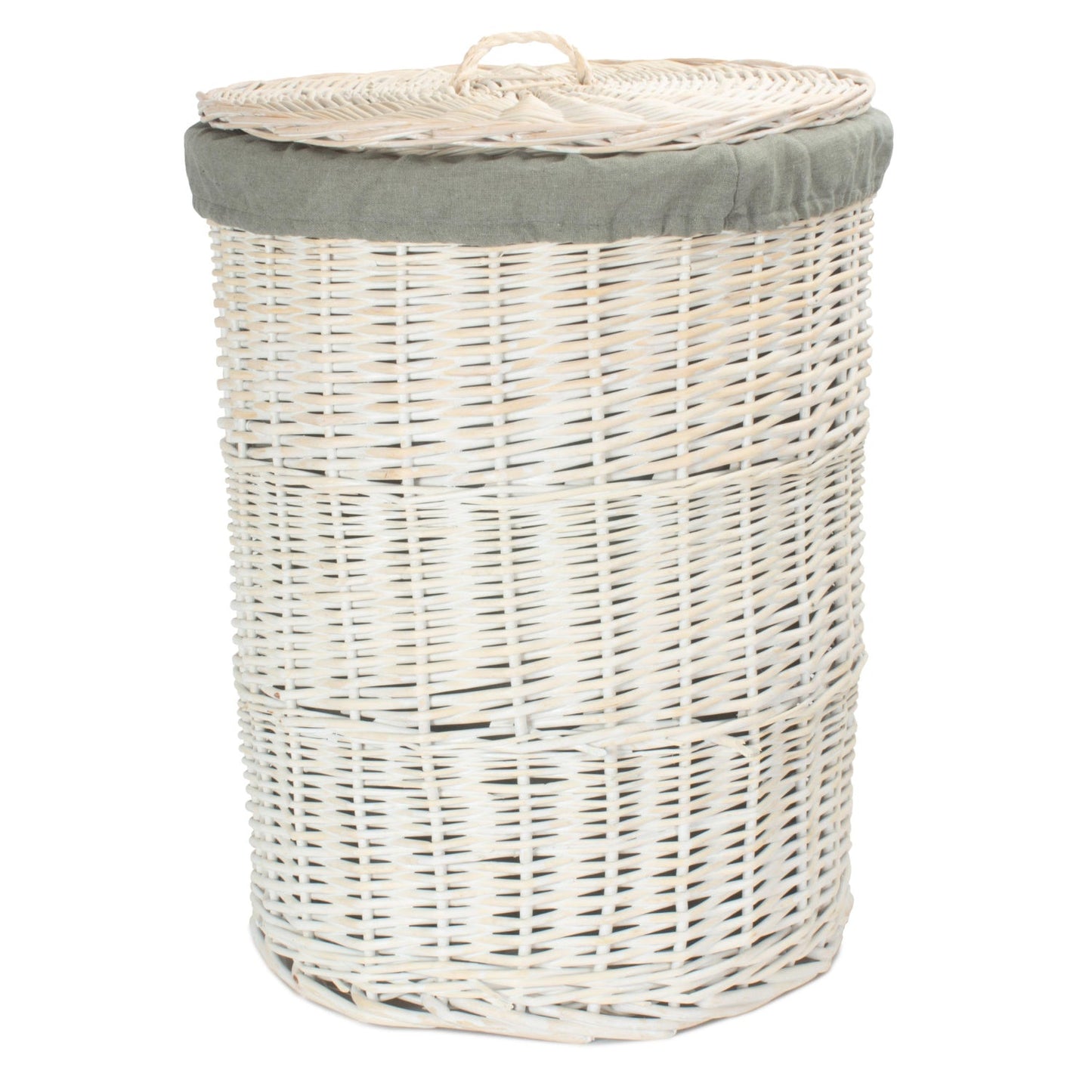 White Wash Willow Round Laundry Hamper With Grey Sage Lining - Large