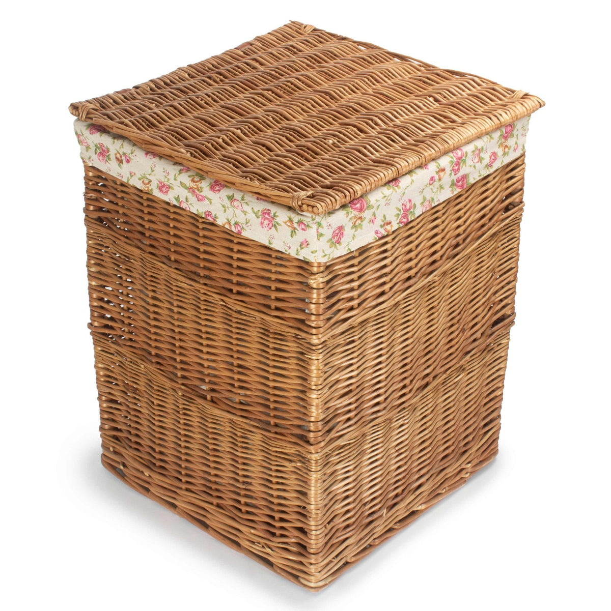 Light Steamed Willow Square Laundry Basket with Garden Rose Lining - Large