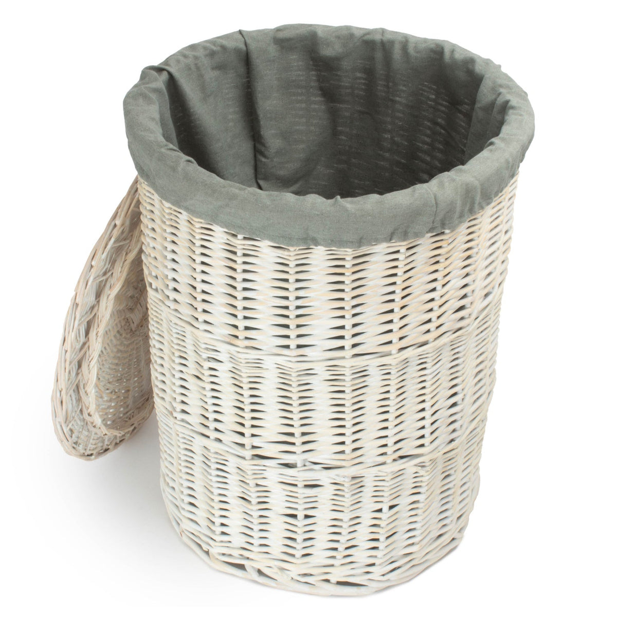 White Wash Willow Round Laundry Hamper With Grey Sage Lining - Large