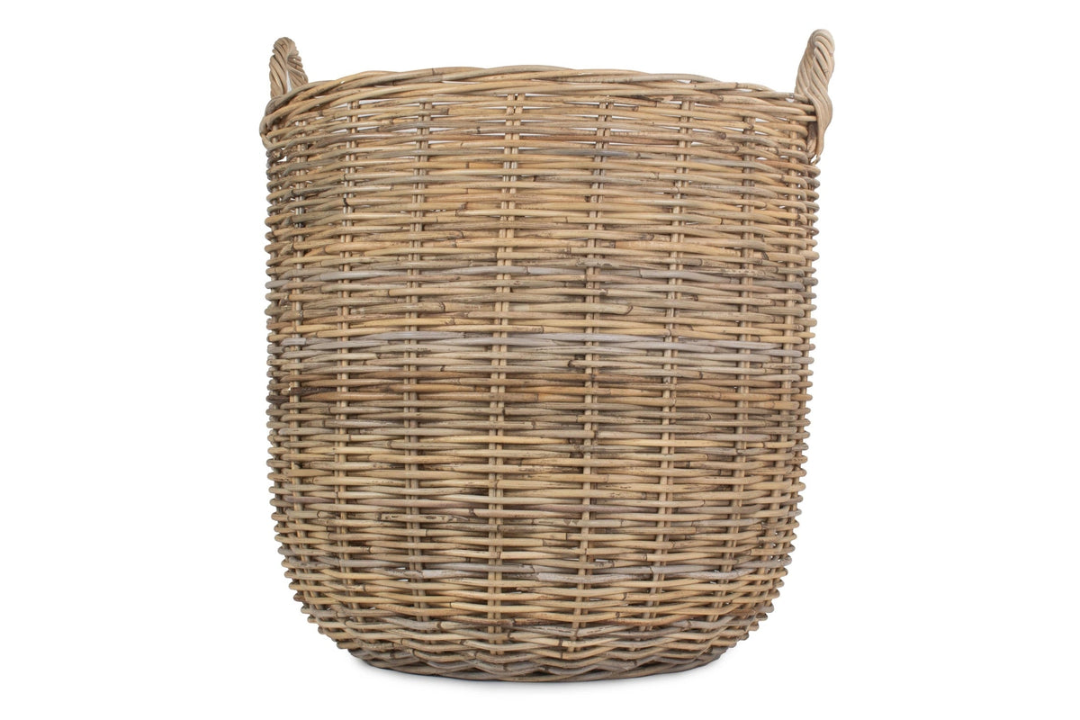 Large Tall Round Fireside Grey Rattan Log Basket