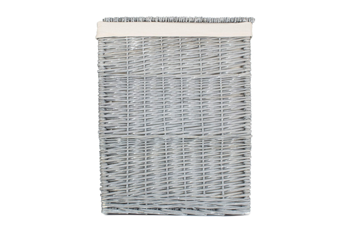 Grey Wash Willow Square Laundry Basket with White Lining - Large