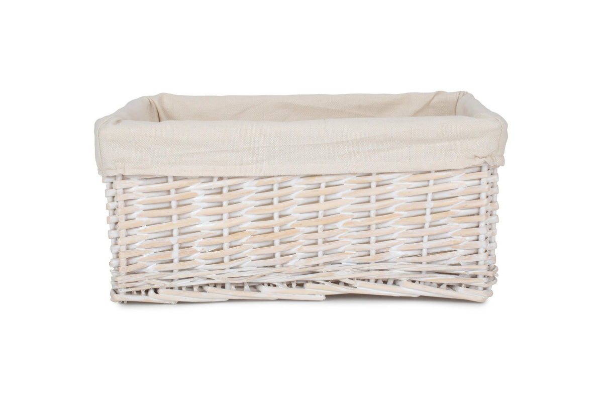 Medium White Wash Wicker Storage Basket with White Lining