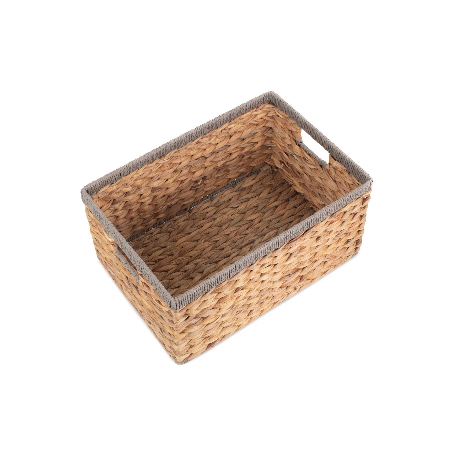 Medium Rectangular Water Hyacinth Storage Basket with Grey Rope Border