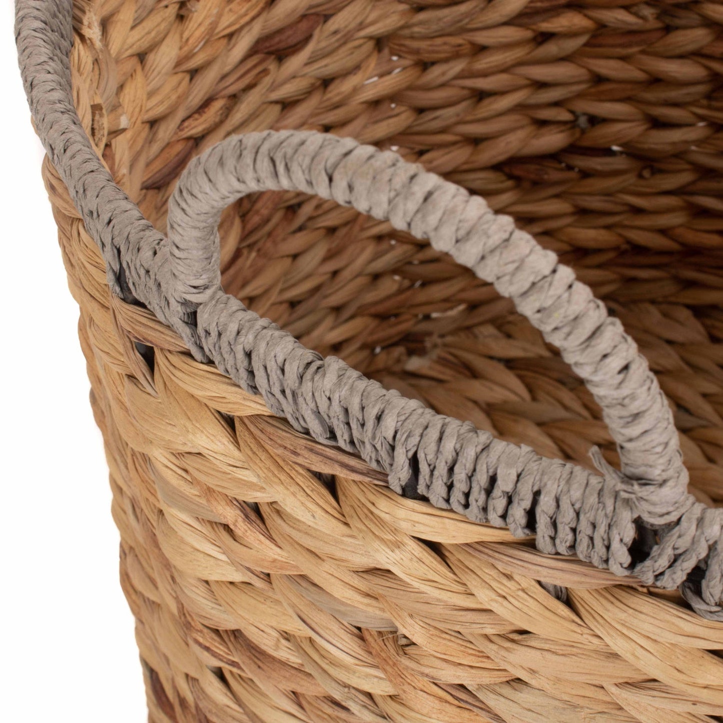 Large Round Water Hyacinth Storage Basket with Grey Rope Border