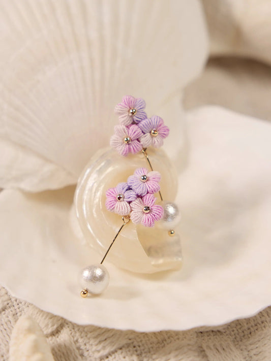 Whimsical Pearl Bloom Micro Crochet Earrings