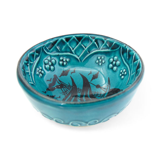 8 cm Handmade Bowl, Stars Green