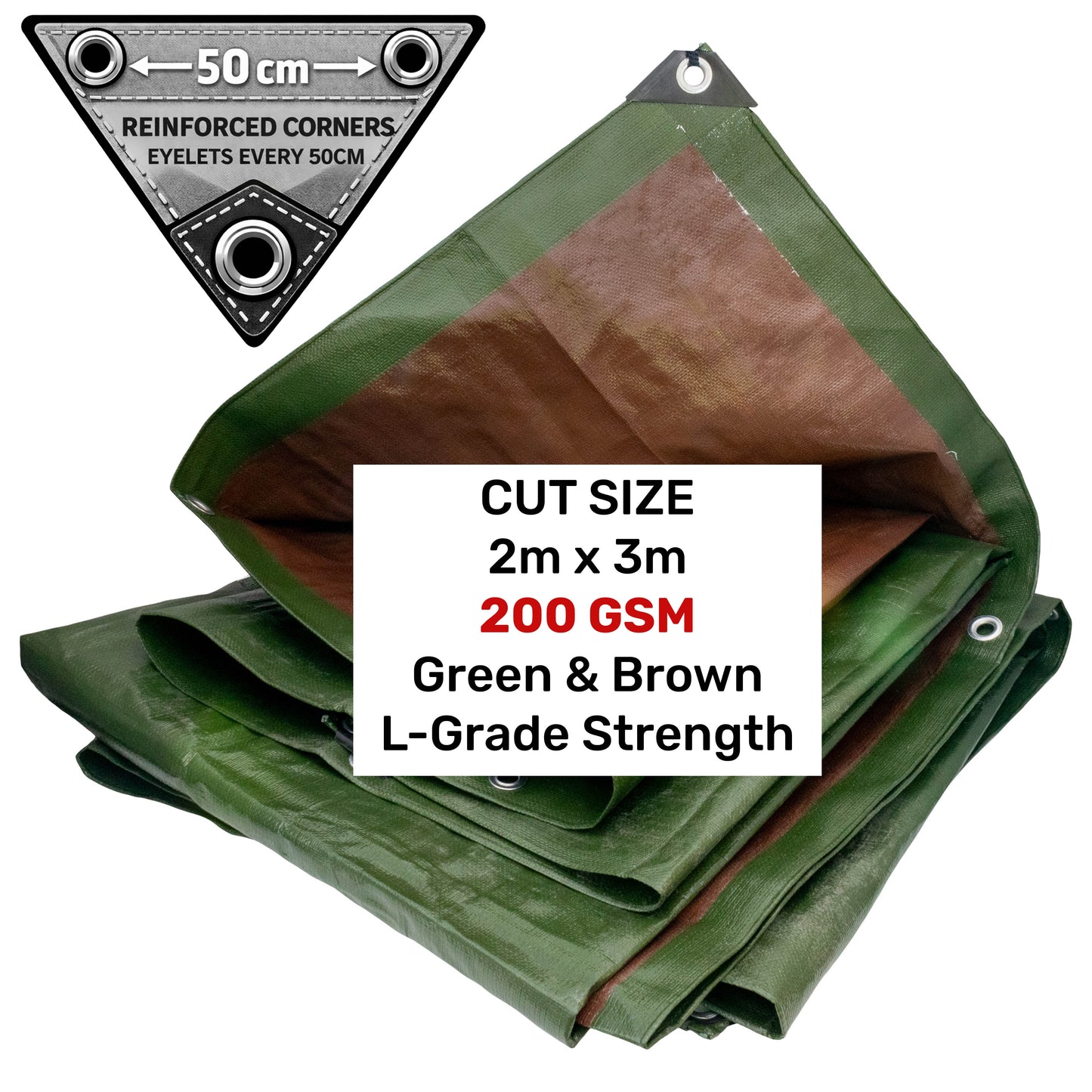Green/Brown L-Grade Tarpaulin 2m x 3m