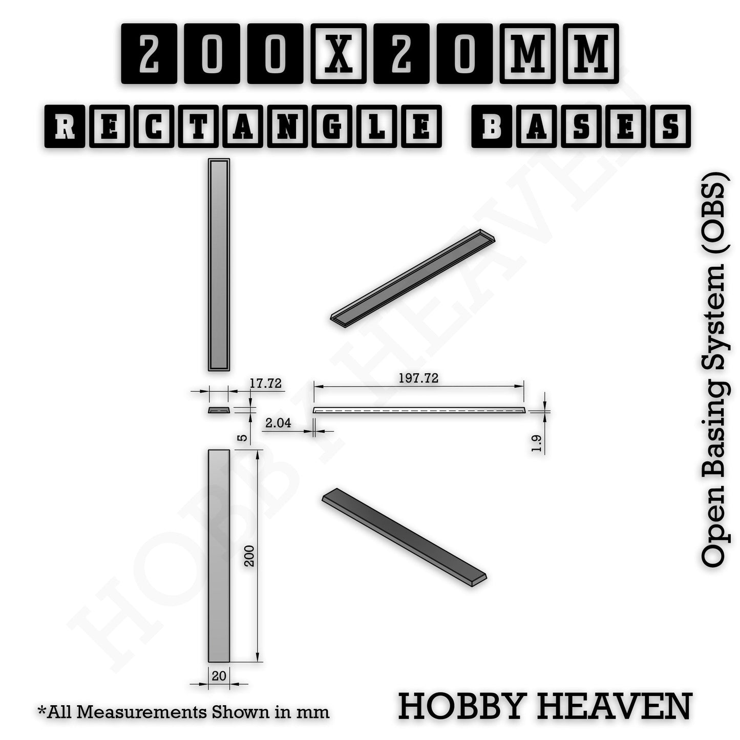 Rectangle Bases Range Sizes - 125x50mm to 200x175mm Large Sizes 3d Print Full Range Tabletop Games