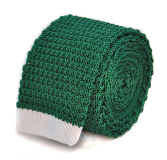 green skinny knitted tie with white tip