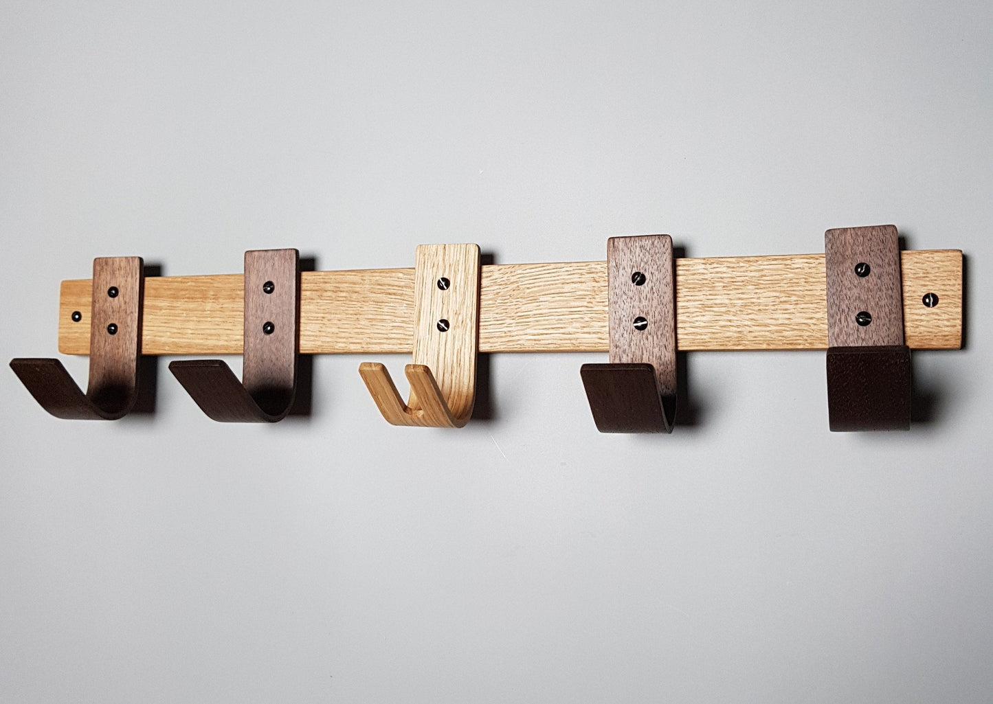 Sunrise Oak & Walnut Coat Rack with Key Storage - 5 Hooks