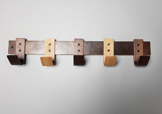 Walnut & Oak Blended Coat Rack - 5 Hook Wall Mount