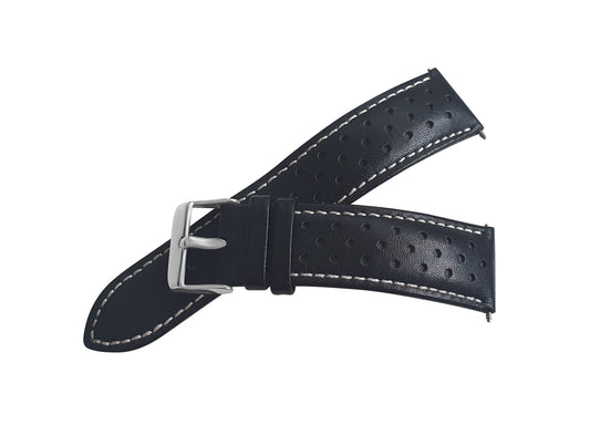 Black Leather Rally Watch Strap