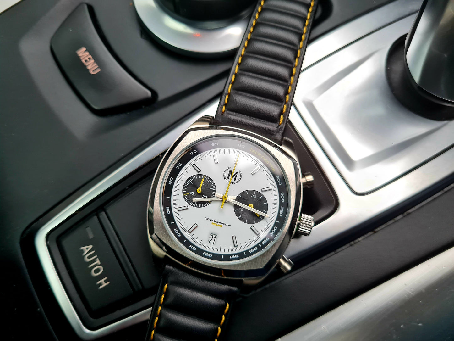 Black Ribbed Leather Race Watch Strap