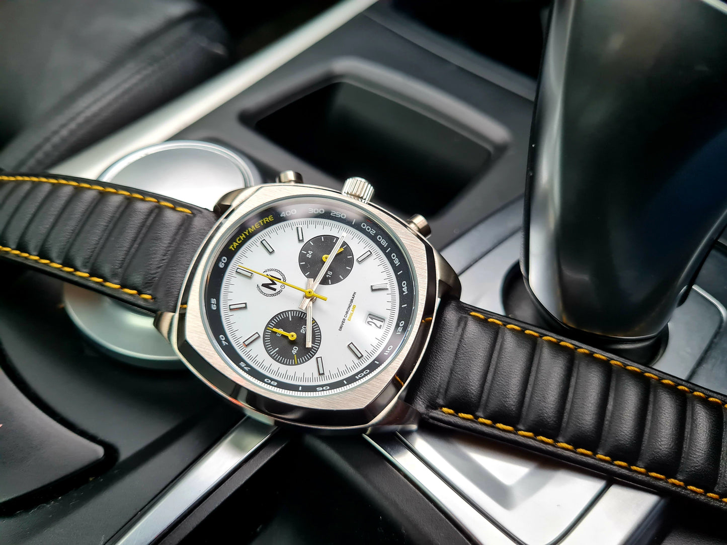 Black Ribbed Leather Race Watch Strap