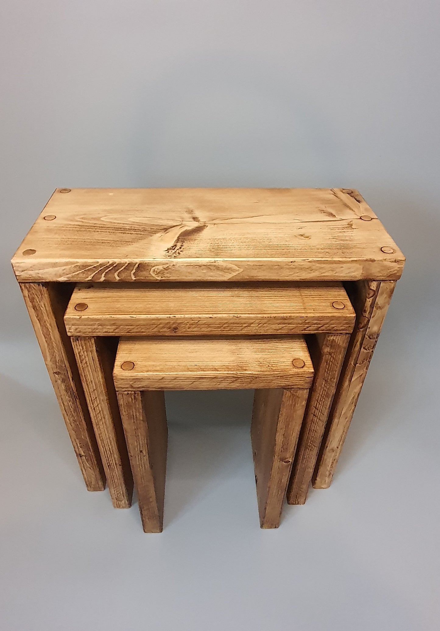 Set of 3 Solid Wood Rustic Nest Of Tables with Timber Legs | Tribe Joinery