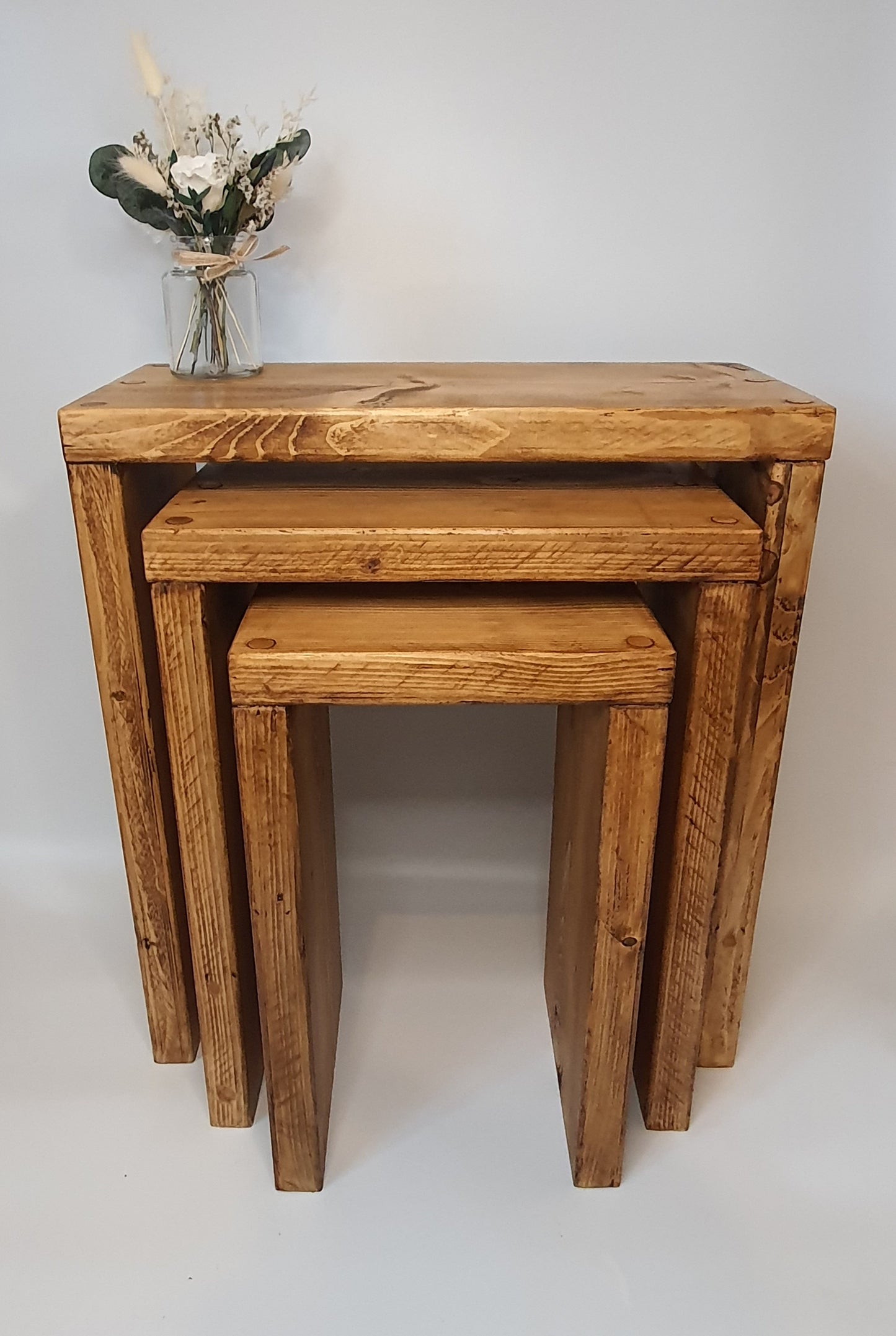 Set of 3 Solid Wood Rustic Nest Of Tables with Timber Legs | Tribe Joinery