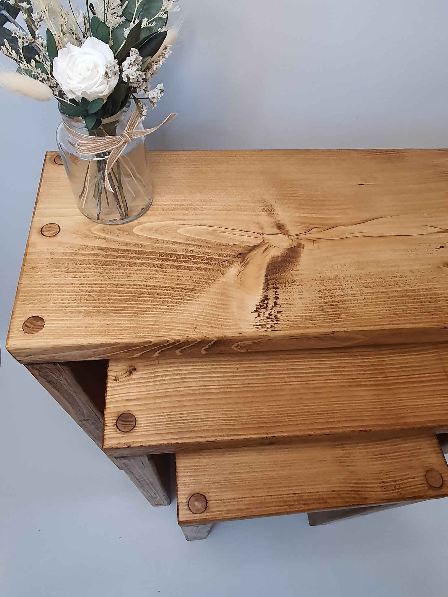 Set of 3 Solid Wood Rustic Nest Of Tables with Timber Legs | Tribe Joinery