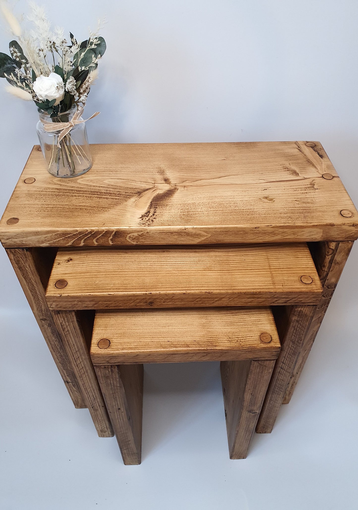 Set of 3 Solid Wood Rustic Nest Of Tables with Timber Legs | Tribe Joinery