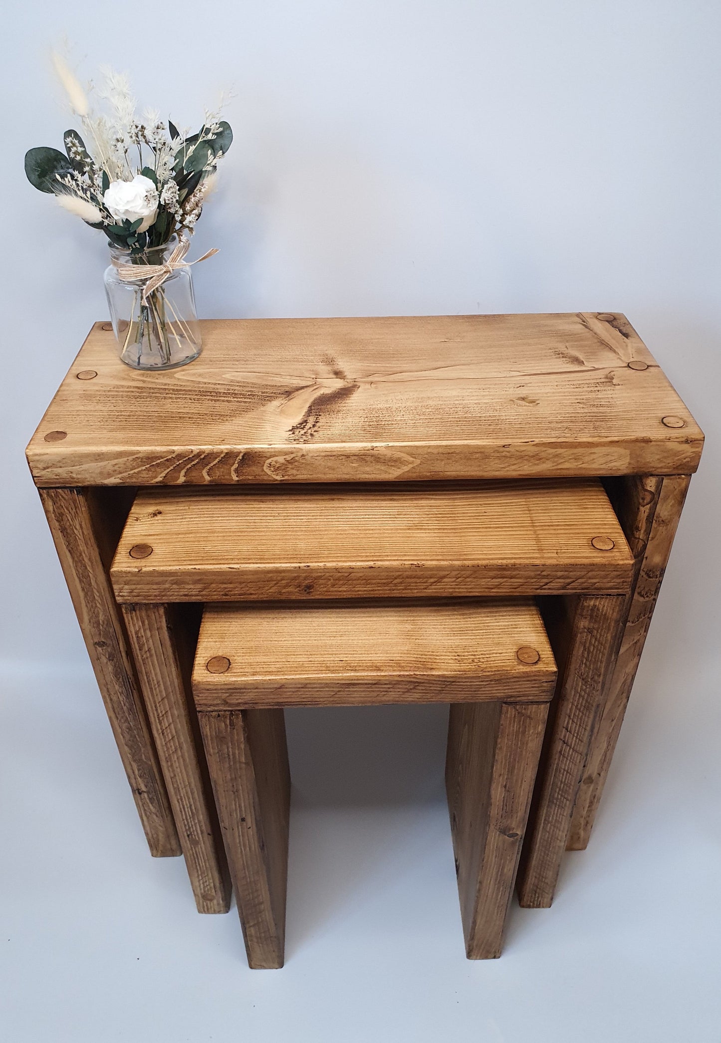 Set of 3 Solid Wood Rustic Nest Of Tables with Timber Legs | Tribe Joinery