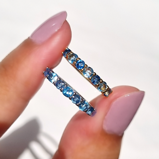 Blue Sapphire & Blue Topaz Half Eternity Band in Sterling Silver