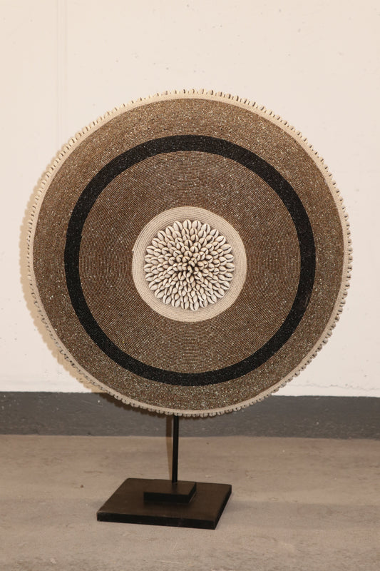 Cameroon Beaded Shield - L - 56cm Black & Gold 10