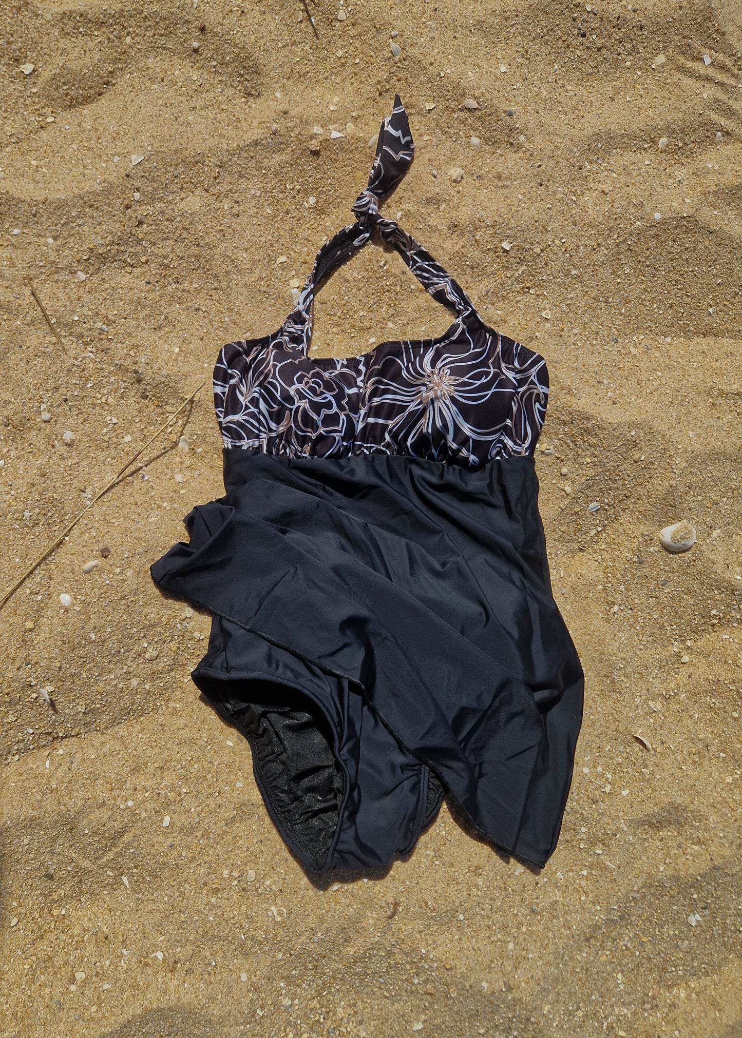 Women’s Incontinence Swim Dress with Built-In Waterproof Briefs – Black Floral