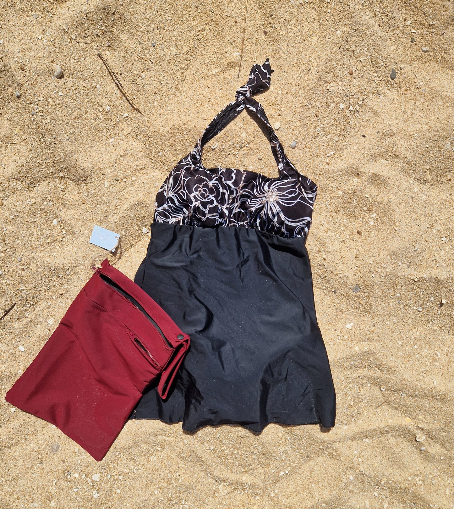 Kes-Vir Ladies Swim Dress in Black Floral *