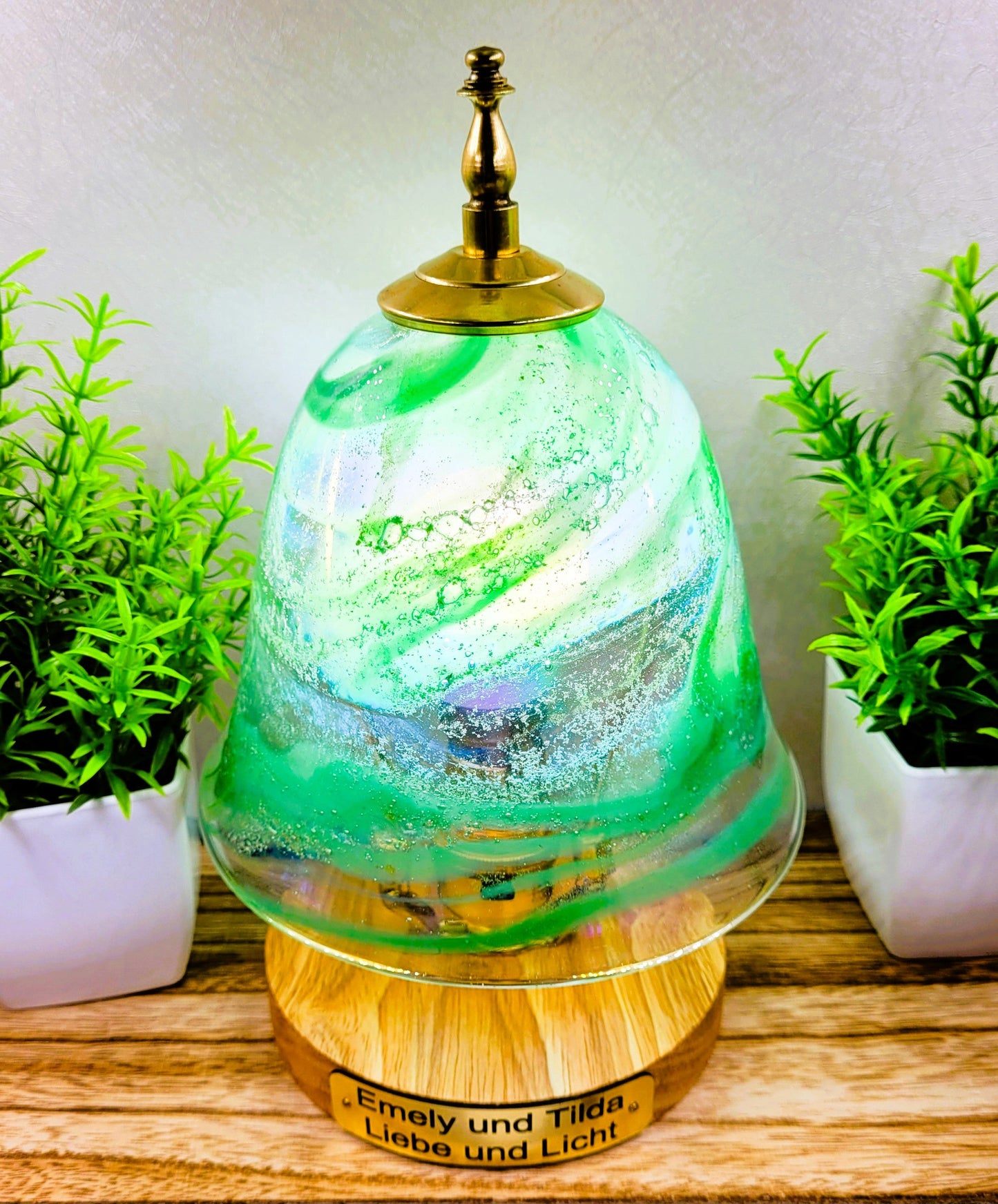 Ashes in glass table lamp