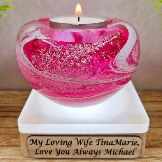 Ashes in glass memorial tealight