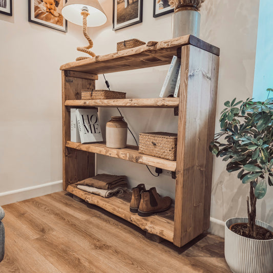 Live Edge Bookshelf / Shelving Unit / Waney Edge Bookshelf / Living Room Storage / Live Edge Shoe Storage Rustic Storage Unit Solid Wood Cottage Style