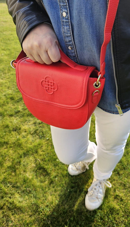 SADDLER MIA Top Handle Real Leather Designer Handbag with Ring Detail - Red