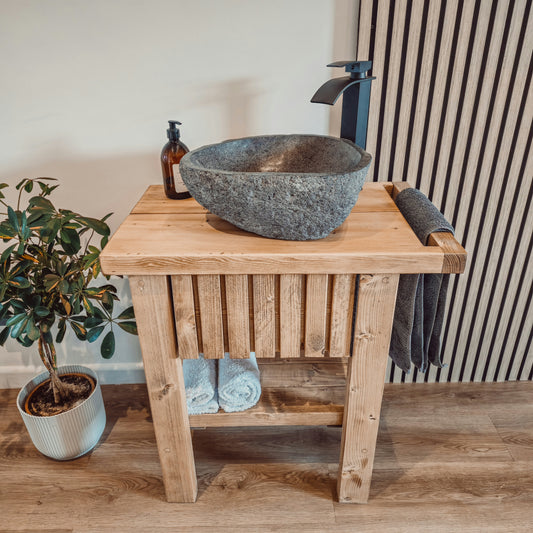 BUTLER Wooden Vanity and Shelf Storage with Stone Sink | Tribe Joinery