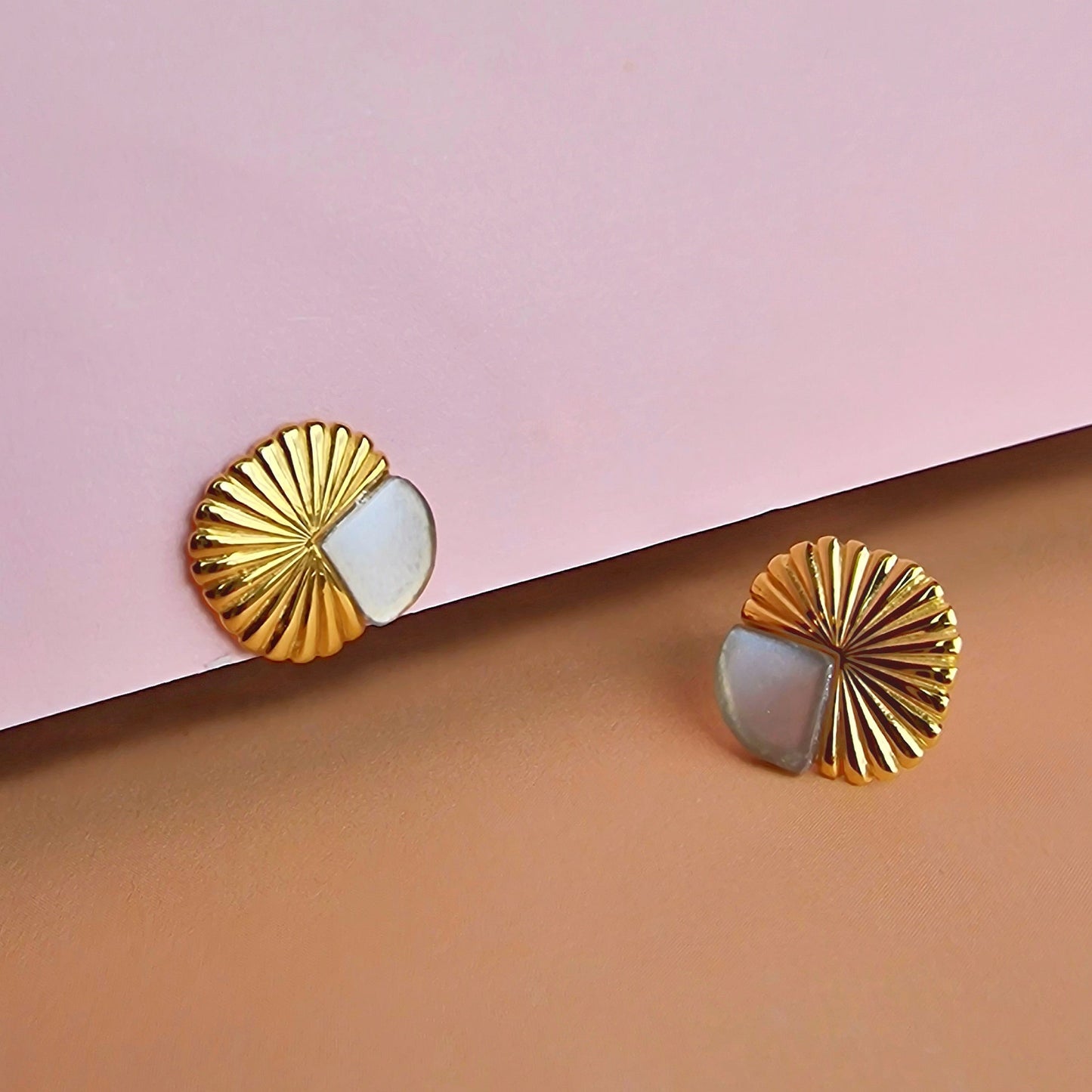 Gold Eclipse Deco Moonstone Studs