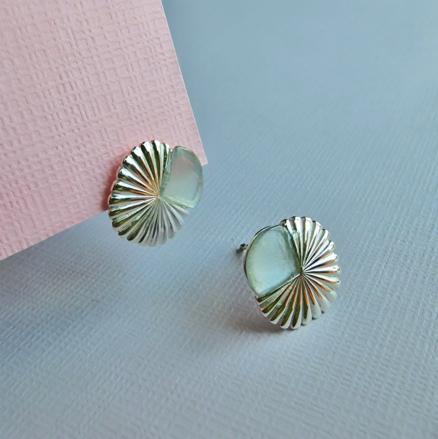 Silver Eclipse Deco Moonstone Studs